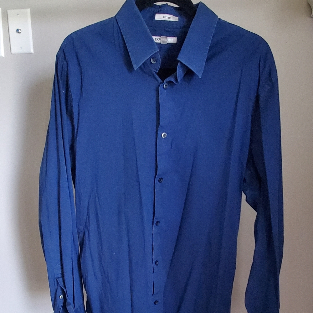 Express 1MX FITTED Royal Blue button down Shirt - Picture 5 of 6